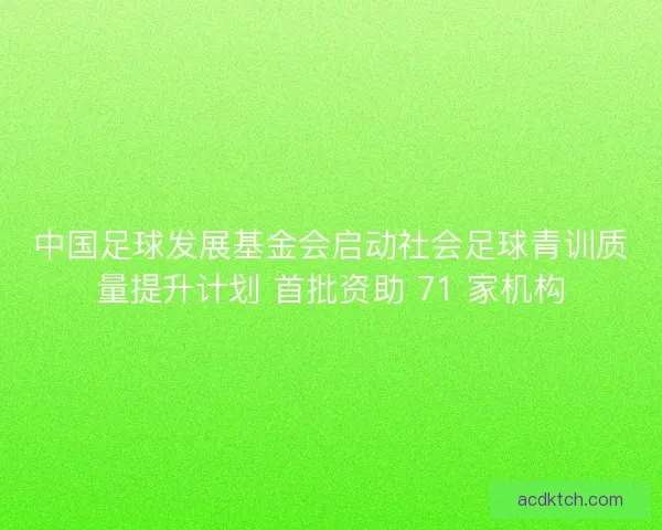 中国足球发展基金会启动社会足球青训质量提升计划 首批资助 71 家机构