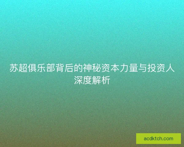 苏超俱乐部背后的神秘资本力量与投资人深度解析