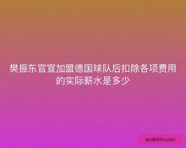 樊振东官宣加盟德国球队后扣除各项费用的实际薪水是多少